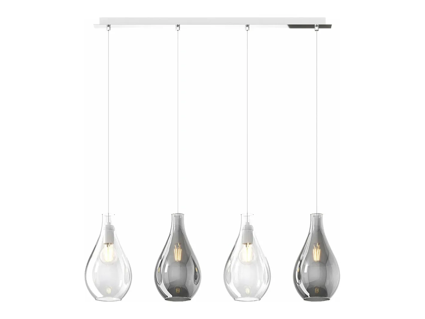 Sale Sosp. Cromo 4 Luci Rettangolare Vetri Piccoli (2 Trasparente+2 Fume') Plateado