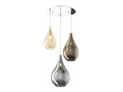 Sosp. Cromo 3 Luci Tonda Vetri (1 Piccolo Ambra+1 Medio Bronzo+1 Grande Fume') Plateado Outlet