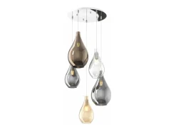 Sosp. Cromo 5 Luci Tonda Vetri (3 Piccoli (1Xtr+1Xam+1Xfu)+2 Medi ( 1Xfu+1Xbr)) Plateado Outlet
