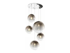 Outlet Sosp. Cromo 5 Luci Tondo Vetri (3 Piccoli+1 Medio+1 Grande) Tutti Bronzo Bronce