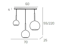 Lámpara Suspendida-Sosp. Cromo Rettangolare 3 Luci Vetri (1 X Grande+ 1 X Medio+ 1 X Piccolo)Tutti Cromo Plateado