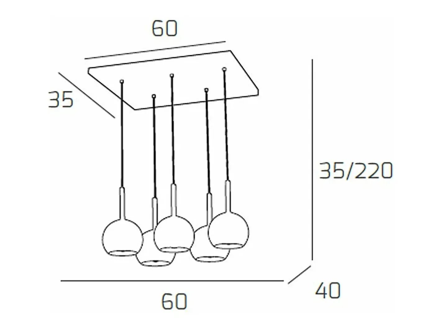 Clearance Sosp. Cromo Rettangolare 5 Luci Vetri Tutti Piccolo Ambra Plateado