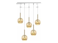 Clearance Sosp. Cromo Rettangolare 5 Luci Vetri Tutti Piccolo Ambra Plateado