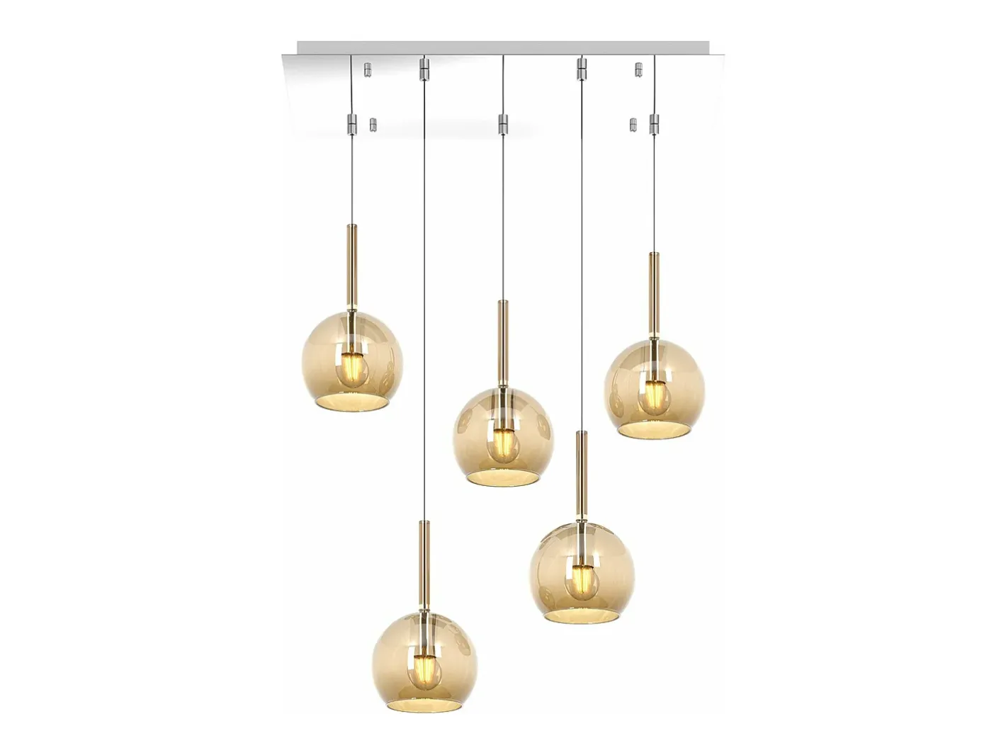 Clearance Sosp. Cromo Rettangolare 5 Luci Vetri Tutti Piccolo Ambra Plateado