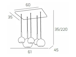 Clearance Sosp. Cromo Rettangolare 5 Luci Vetri (1 Grande Tr+1 Medio Am +3 Piccolo(1X Ra+1X Cr+1 X Or) Plateado