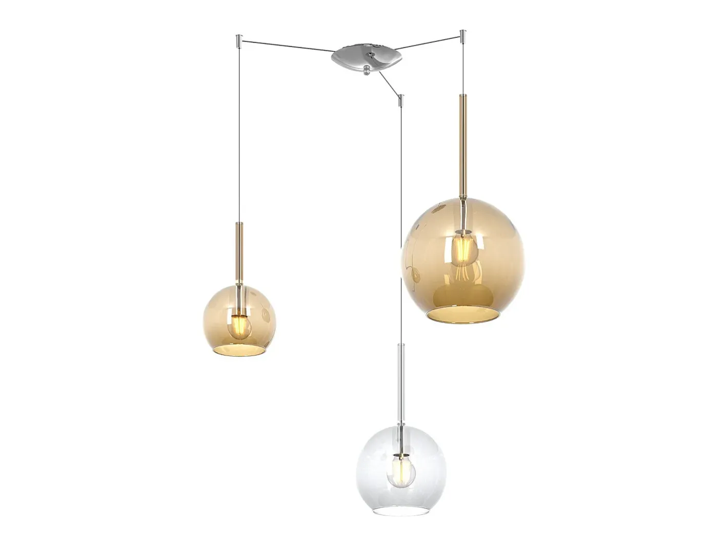 Sosp. Cromo Spostabile 3 Luci Vetri (Grande Am + Medio Tr + Piccolo Am) Plateado