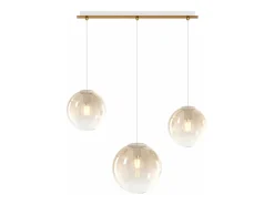 Discount Sosp. Ottone Sat. 3 Luci Rettangolare Vetri (2 Piccoli +1 Medio) Tutti Ambra Beige