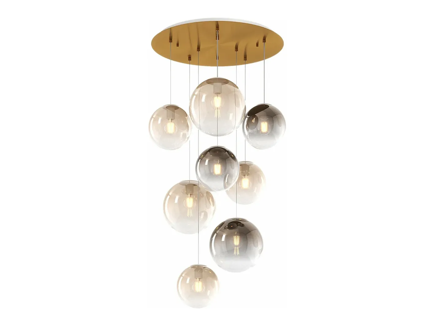 Lámpara Suspendida-Sosp. Ottone Sat. 8 Luci Tonda Vetri (2 Piccoli Ambra+3 Piccoli Bronzo+2 Medi Ambra+1 Medio Bronzo) Dorado