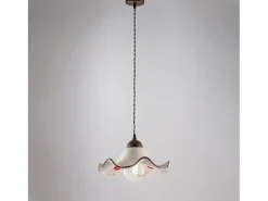 Sospensione 1 Luce Anemone In Ferro Laccato Ruggine E Ceramica Decorata Marru00f3n chocolate Sale