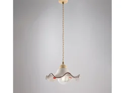 Sospensione 1 Luce Anemone In Ferro Laccato Avorio E Ceramica Decorata Marfil Hot