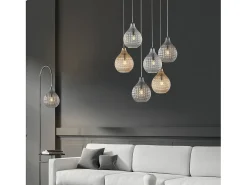 Sospensione 1 Luce Diamante In Ferro Nero E Vetro Soffiato Grigio Specchiato Negro Hot