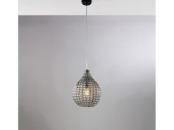 Sospensione 1 Luce Diamante In Ferro Nero E Vetro Soffiato Grigio Specchiato Negro Hot