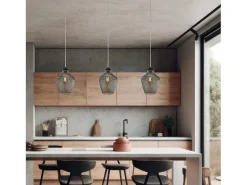 Sospensione 1 Luce Maya In Ferro Laccato Nero E Vetro Soffiato Grigio Specchiato Gris Clearance