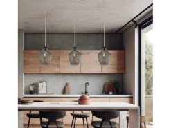Sospensione 1 Luce Maya In Ferro Laccato Nero E Vetro Soffiato Grigio Specchiato Gris Clearance