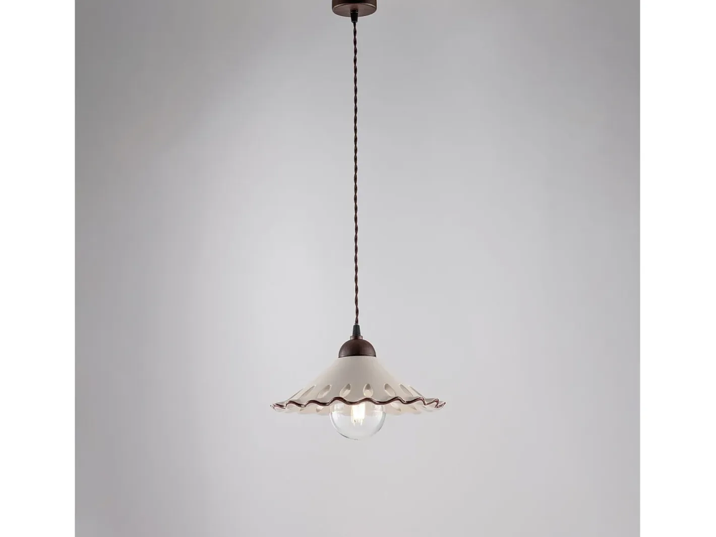Sospensione 1 Luce Osteria In Ferro Nero Ruggine E Coppa In Ceramica Decorata Marru00f3n chocolate Discount