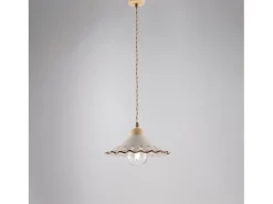 Hot Sospensione 1 Luce Osteria In Ferro Avorio Decapè E Coppa In Ceramica Decorata Marfil