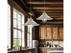 Hot Sospensione 1 Luce Osteria In Ferro Avorio Decapè E Coppa In Ceramica Decorata Marfil