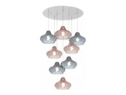Sale Sospensione Bianco 8 Luci Tonda Vetri (4 X Piccolo Ru + 4 X Piccolo Za) Blanco