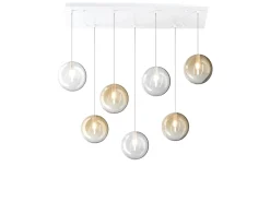 Lámpara Suspendida-Sospensione Bianco 7 Luci Rettangolare Vetri 3X Tr + 4X Am Blanco