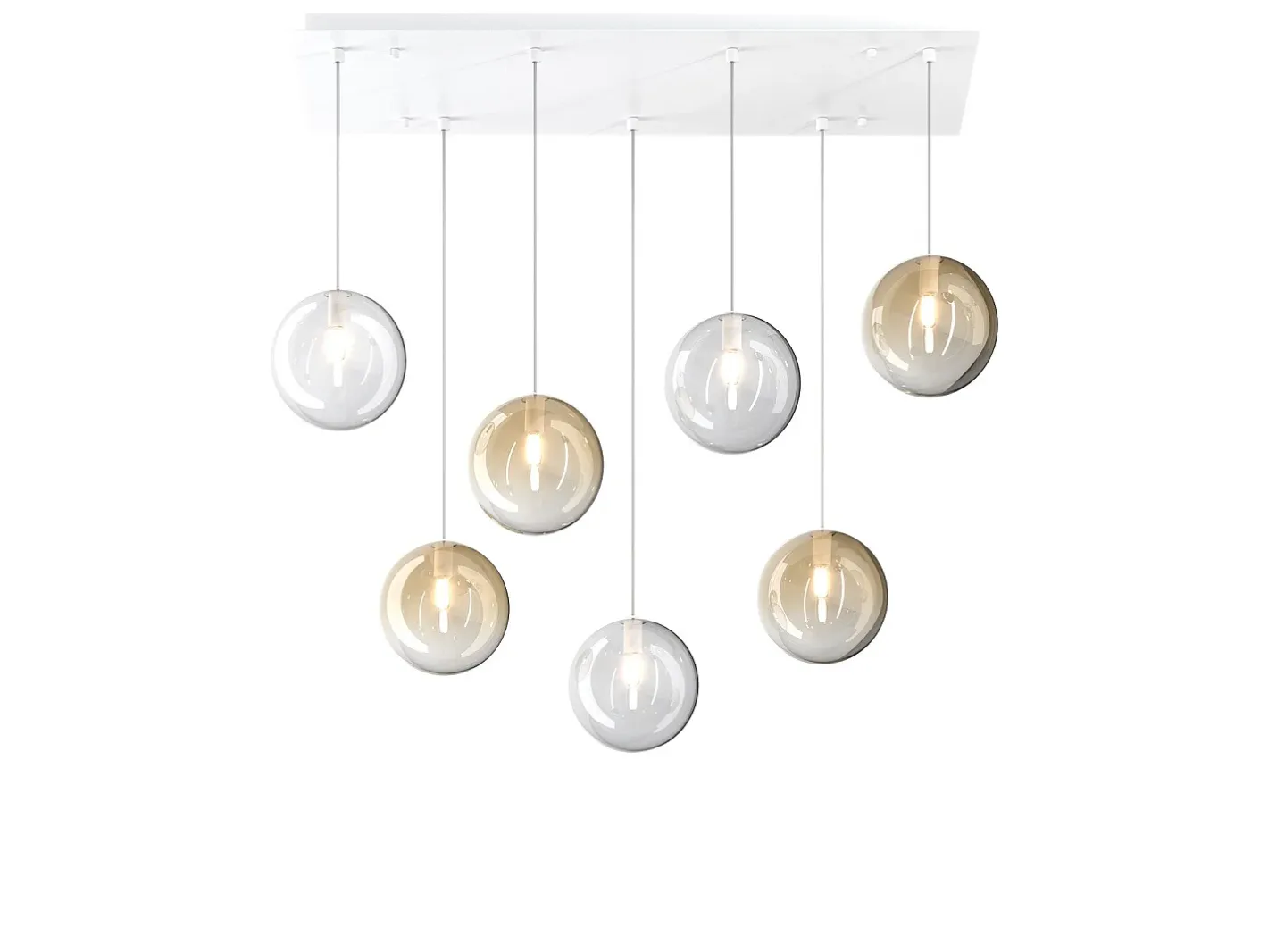 Lámpara Suspendida-Sospensione Bianco 7 Luci Rettangolare Vetri 3X Tr + 4X Am Blanco