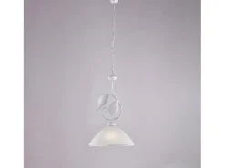 New Sospensione Classica Esse 1 Luce Ferro Battuto E Vetro Bianco E Argento Blanco