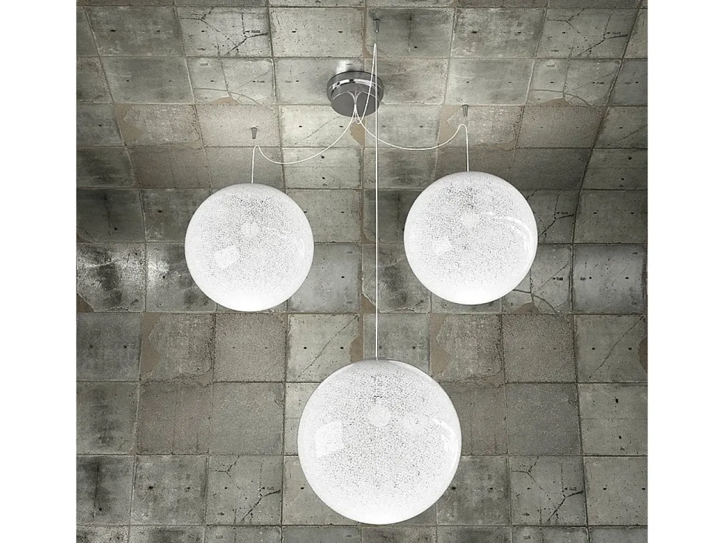 Lámpara Suspendida-Sospensione Contemp Glitter Metallo Cromo Vetro Soffiato Trasp 3 Luci E27 30Cm Blanco