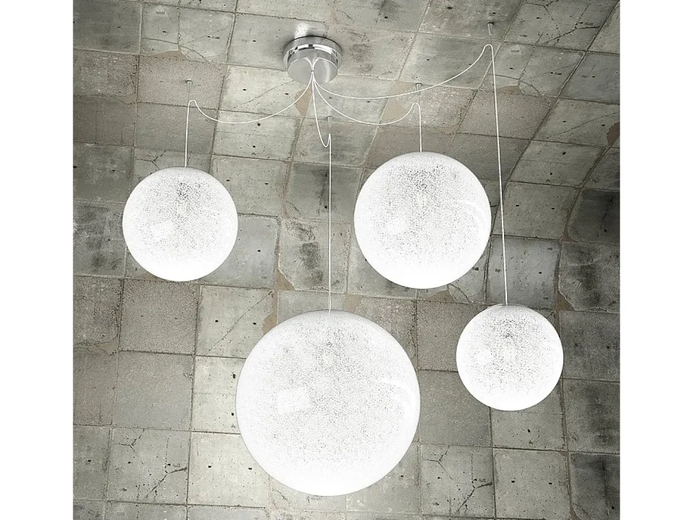 Sospensione Contemp Glitter Metallo Cromo Vetro Soffiato Trasp 4 Luci E27 Mix Blanco Outlet