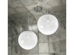 Lámpara Suspendida-Sospensione Contemp Glitter Metallo Cromo Vetro Soffiato Trasp 2 Luci E27 30Cm Blanco