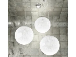 Lámpara Suspendida-Sospensione Contemp Glitter Metallo Cromo Vetro Soffiato Trasp 3 Luci E27 40Cm Blanco
