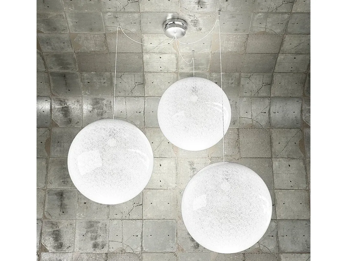Lámpara Suspendida-Sospensione Contemp Glitter Metallo Cromo Vetro Soffiato Trasp 3 Luci E27 40Cm Blanco