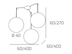 Lámpara Suspendida-Sospensione Contemp Glitter Metallo Cromo Vetro Soffiato Trasp 3 Luci E27 40Cm Blanco