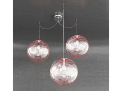 Outlet Sospensione Contemporanea Moon Metallo Cromo Vetro Rosso 3 Luci E27 D.30Cm Plateado