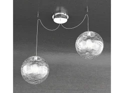 New Sospensione Contemporanea Moon Metallo Cromo Vetro Bianco 2 Luci E27 D.30Cm Plateado