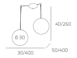 New Sospensione Contemporanea Moon Metallo Cromo Vetro Bianco 2 Luci E27 D.30Cm Plateado