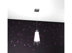 Discount Sospensione Contemporanea Cone Metallo Cromo Vetro Bianco Satinato 1 Luce E27 Blanco