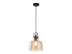 Outlet Sospensione Contemporanea Vintage Metallo Nero Vetro Ambra 1 Luce E27 Negro