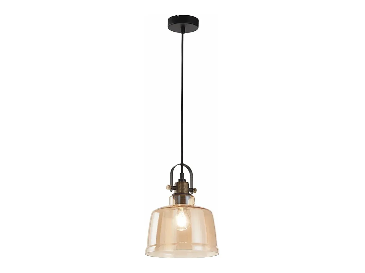 Outlet Sospensione Contemporanea Vintage Metallo Nero Vetro Ambra 1 Luce E27 Negro