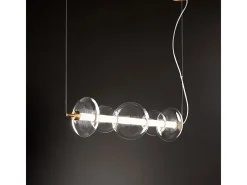 Outlet Sospensione Contemporanea Bubbles Alluminio Oro Vetro Trasparente Led 38W 3000K Transparente