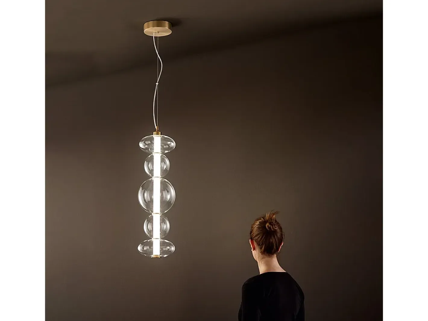 Outlet Sospensione Contemporanea Bubbles Alluminio Oro Vetro Trasparente Led 38W 3000K Transparente