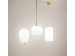 Lámpara Suspendida-Sospensione Contemporanea Cirro Metallo Oro Vetro Bianco Led 18W 3000K Blanco