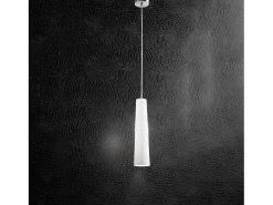 Lámpara Suspendida-Sospensione Contemporanea Canna Vetro Bianco 1 Luce E27 60W Plateado