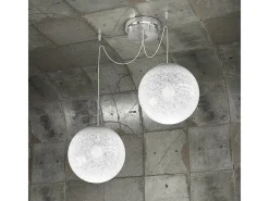 Best Sospensione Contemporanea Glitter Metallo Cromo Vetro Soffiato Trasp 2 Luci E14 Blanco