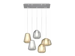 Sospensione Cromo 5 Luci Rettangolare Vetri (Alpha Am) (Beta Am + Tr) (Gamma Tr + Am) Beige
