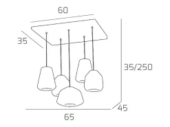 Lámpara Suspendida-Sospensione Cromo 5 Luci Rettangolare Vetri (Alpha Tr) (Beta 2X Tr) (Gamma 2X Fu) Gris