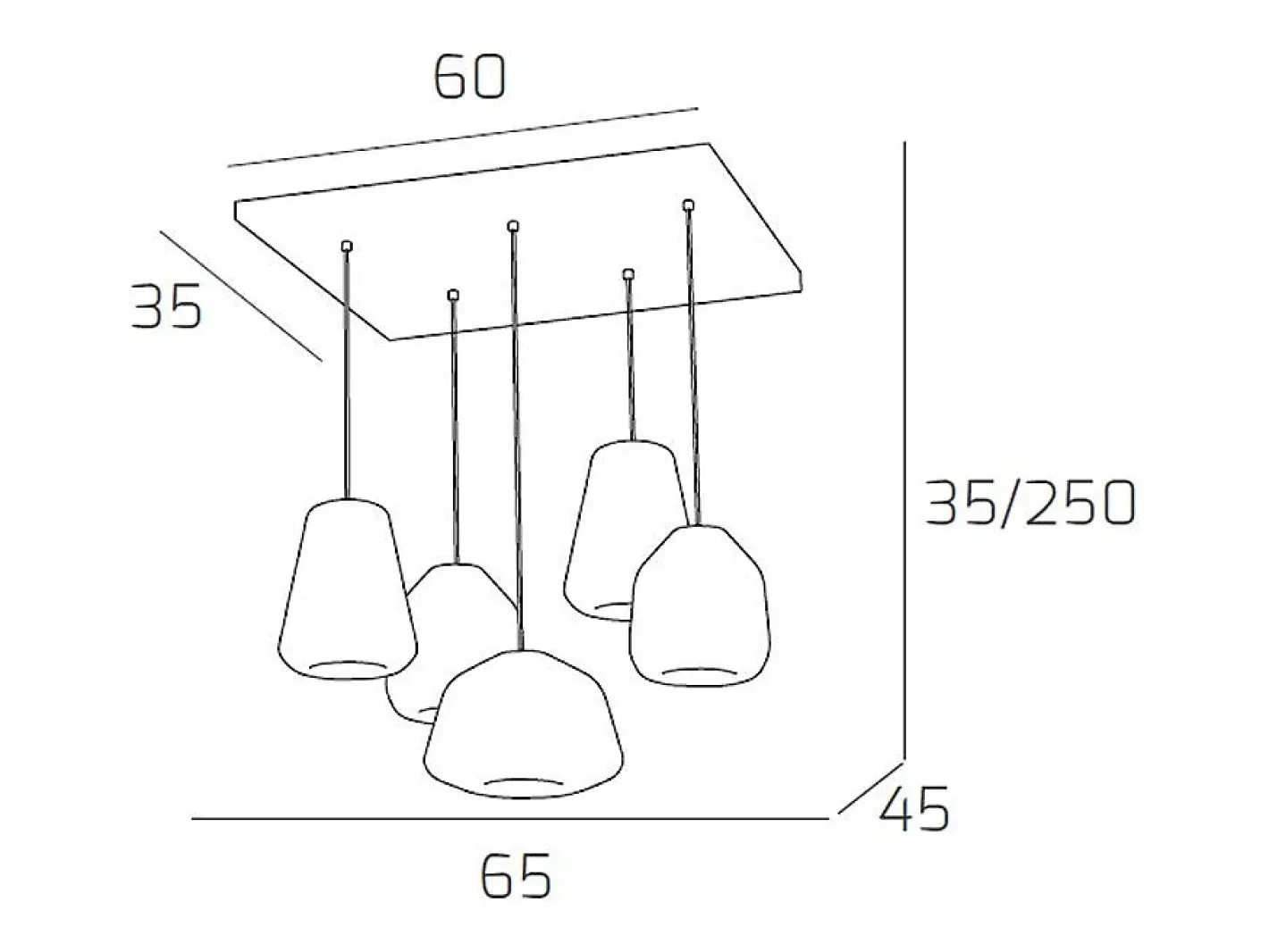Lámpara Suspendida-Sospensione Cromo 5 Luci Rettangolare Vetri (Alpha Tr) (Beta 2X Tr) (Gamma 2X Fu) Gris