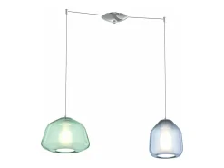 Lámpara Suspendida-Sospensione Cromo 2 Luci Spostabile Vetri Alpha Ve + Beta Bl Plateado
