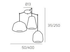 New Sospensione Cromo 3 Luci Spostabile Vetri Alpha Ve + Beta Bl + Gamma Fu Plateado