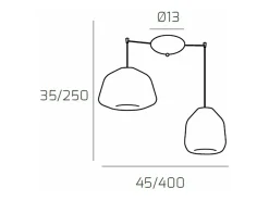 Lámpara Suspendida-Sospensione Cromo 2 Luci Spostabile Vetri Alpha + Beta Ambra Plateado