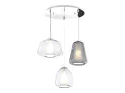 Lámpara Suspendida-Sospensione Cromo 3 Luci Tonda Vetri Alpha Tr + Beta Tr + Gamma Fu Gris