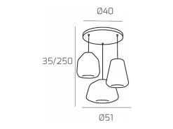 Lámpara Suspendida-Sospensione Cromo 3 Luci Tonda Vetri Alpha Tr + Beta Tr + Gamma Fu Gris